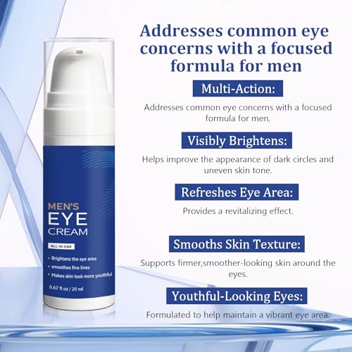 Mens Eye Bags Treatment Cream, Instant Eye Serum for Dark Circles, Wrinkle Smoothing Serum with Peptide & Collagen, Lightweight Moisturizer - 20ml