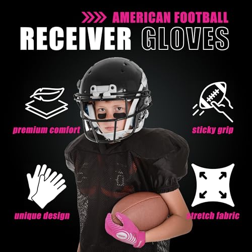 HANDLANDY Youth Football Gloves, Sticky Wide Receiver Gloves for Kids & Adult, Pink Stretch Fit Football Gloves (Pink and White, X-Small)