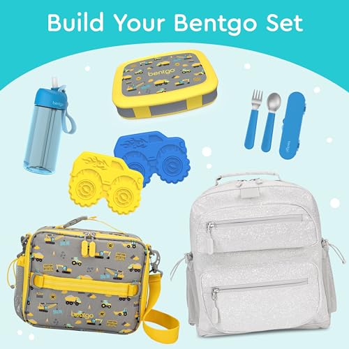 Bentgo Kids Prints Leak-Proof, 5-Compartment Bento-Style Kids Lunch Box - Ideal Portion Sizes for Ages 3-7, Durable, Drop-Proof, Dishwasher Safe, & Made with BPA-Free Materials (Construction Trucks)