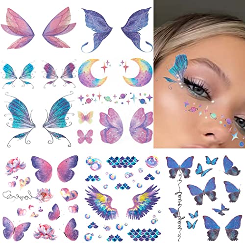 Uranian Butterfly Temporary Tattoos - 6 Sheets Waterproof Face Stickers