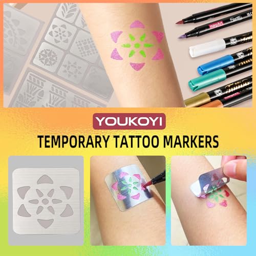 YOUKOYI Temporary Tattoo Pens 10-Pack, Washable Body Markers