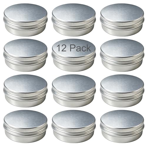 12 Pack 2oz Round Refillable Aluminum Tins with Screw Lids