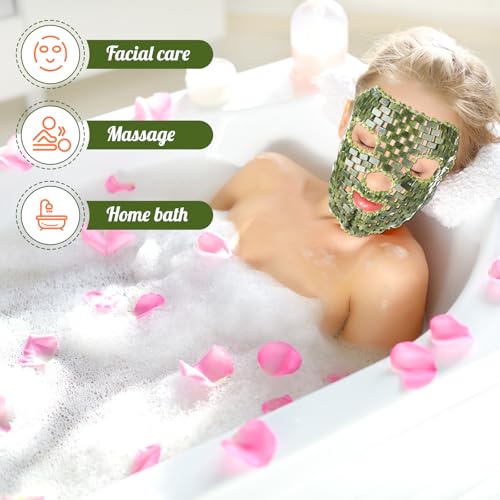 Demissle 4 Pcs Jade Eye Mask Jade Stone Facial Mask Scrap Massage Tool Hair Comb Facial Eye Cooling Stone Massage Tools for Puffy Eyes Dark Circles Gift(Dark Green)