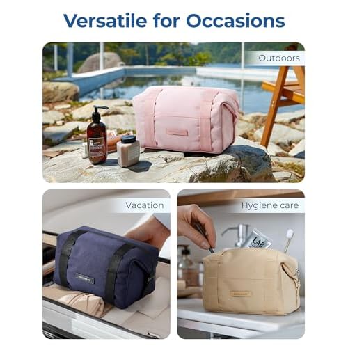 BAGSMART Travel Toiletry Bag for Men, Large Hanging Dopp Kit Water Resistant Shaving Bags Organizer Gifts for Mens Traveling, Hygiene, Bathroom Essentials, Toiletries Accessories, Khaki