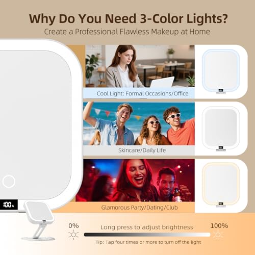 Travel Makeup Mirror with Lights, 1X/10X Magnification, Rechargeable