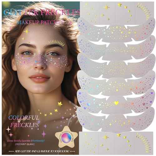 Freckles Face Tattoo, All-in-One Holographic & Gold Glitter, Waterproof and Sweatproof Sparkle Speckles Patches, Festival Cute Star Temporary Tattoo (Holographic&Gold)