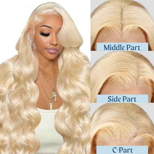 XZZ 28 Inch 613 13x6 Lace Front Wig Human Hair 220 Density Blonde Wig Human Hair Pre Plucked 613 HD Lace Frontal Wig 613 Loose Deep Wave Wig Human Hair Glueless Wigs for Women