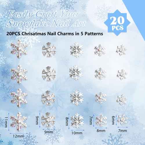 20PCS Silver Snowflake Nail Charms for DIY Christmas Nails