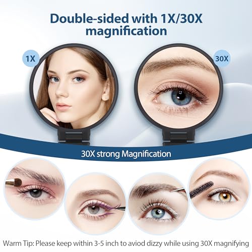 30X Magnifying Mirror with Handle, Double-Sided Handheld Makeup Mirror