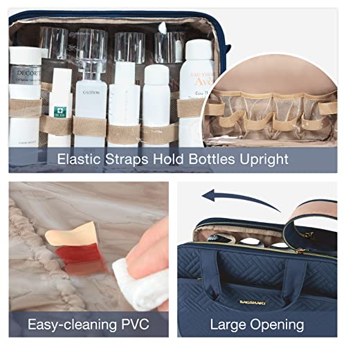 BAGSMART Toiletry Bag for Women, Large Toiletry Bag Water-resistant Makeup Cosmetic Organizer Bag for Accessories, Shampoo, Full Sized Container, Toiletries (Medium, Navy Blue)