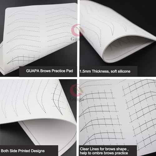 3pcs Silicone White Permanent Makeup Practice Skin with Black Outlines Double Sided Pre-printed Nano Brow Practice Skin Microblading Latex (White Skin-Black Printing)