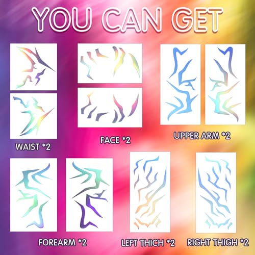 Kpop Holographic Temporary Tattoos - 20 Pcs Waterproof Cosplay Set
