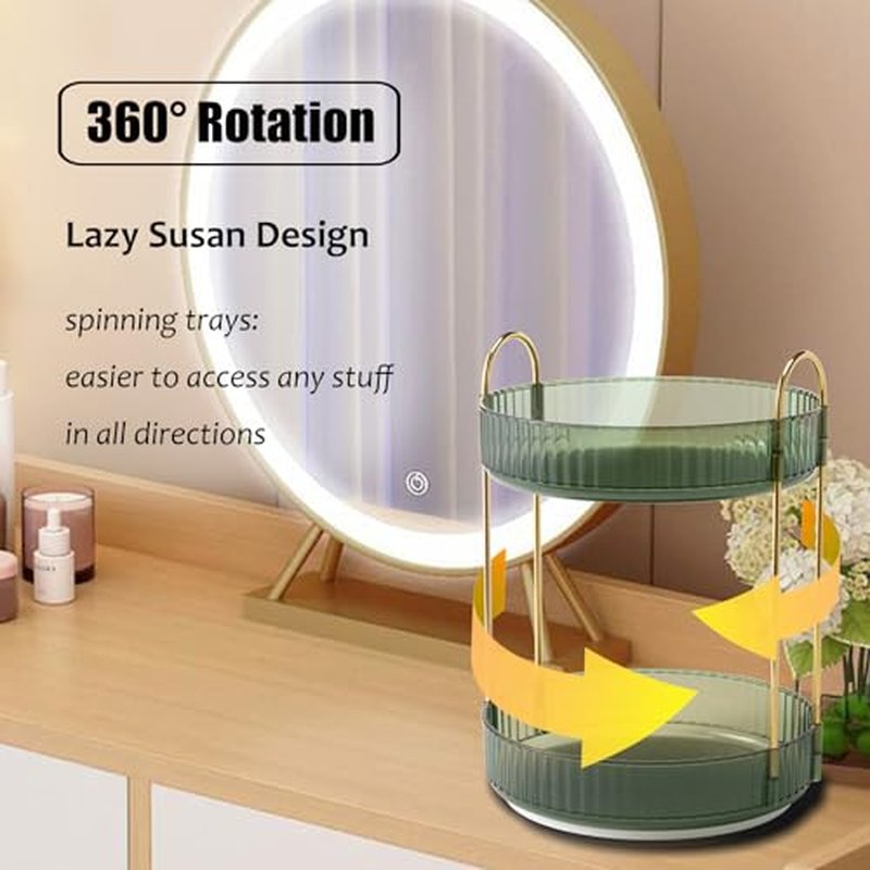 2-Tier Rotating Makeup Organizer Lazy Susan Spinner Tray