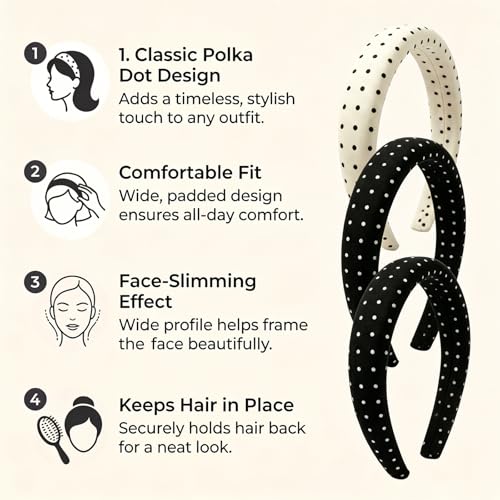 3-Pack Polka Dot Headbands for Daily Wear & Exercise