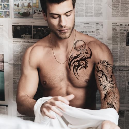 Full Arm Temporary Tattoo Sleeves - 20 Sheets Japanese Dragon & Tribal