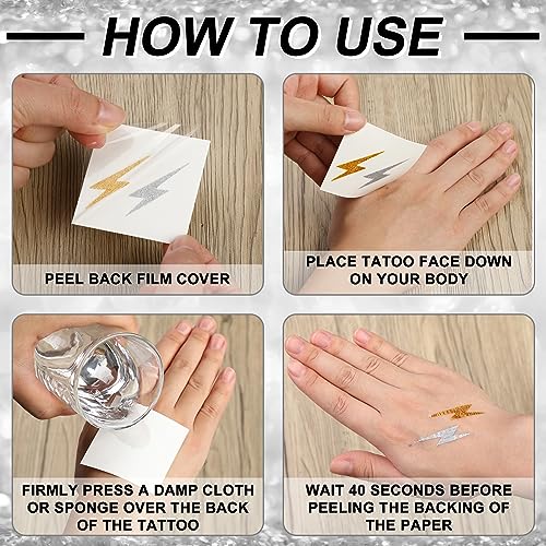 Glitter Lightning Bolt Temporary Tattoos, 50 Pack Gold Silver