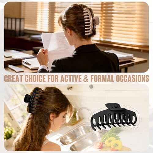 Flat Hair Claw Clips: 8 Pack 4.3 Inch Neutral Matte French Concord & Large Round Claw Clips Set for Women with Thick/Thin Hair, Non-Slip Extra Hold Jaw Clips for Lay Down/Drive/Daily Use