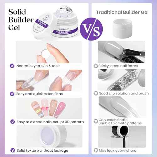 MIZHSE Solid Builder Gel for Nails, Non-Sticky Clear and White 3D Nail Art, Sculpting Building Hard Gel with Dual Form Silicone Pen for Carving Patterns Decoration Nail Art Manicure Home DIY