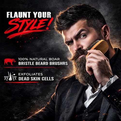 Beard Straightener Grooming Kit for Men, Beard Growth Kit, Wash, Brush & Comb, Unscented Growth Oil, All Natural Sandalwood Balm, Conditioner, Razor & Scissors, Great Gift Idea for Men's (Black)