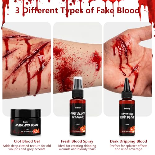 Halloween Fake Blood Makeup Kit - 3 Bottles SFX Spray & Dripping