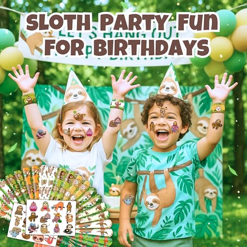 Sloth Party Favors Set - 48 PCS Slap Bracelets & Tattoos