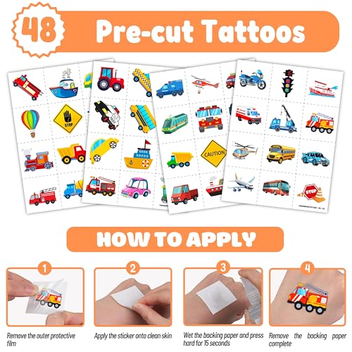 Transportation Party Favors Bundle - 72 Pc Set with Tattoos & Slap Bracelets
