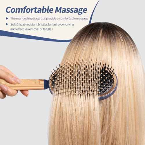 Large Paddle Brush, Hair Brush for Thick Thin Hair, Professional Hairbrush for Blow Drying, Massage Flexible Soft Bristles, Deluxe Gold Handle, Hairbrush for Women Men Kids