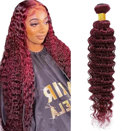 FuivJuix #99J Burgundy Deep Wave Human Hair Bundles 34 Inch - Unprocessed Brazilian Virgin Hair