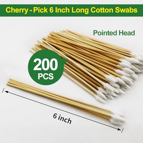 6-Inch Pointed Cotton Swabs with Bamboo Sticks, 200-Pack, Biodegradable Makeup & Cleaning Applicators