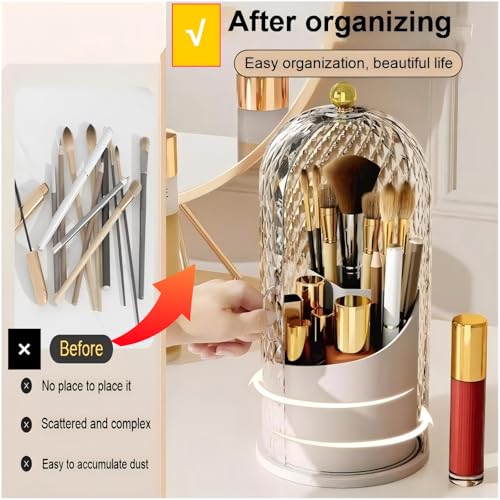 360° Rotating Makeup Brush Holder with Lid - Waterproof & Dustproof