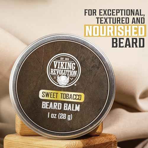 Viking Revolution 4 Beard Balm Variety Pack (1oz Each)- Spiced Vanilla, Sweet Tobacco, Majestic Oud, Citrus - Styles, Strengthens & Softens Beards & Mustaches - Leave in Conditioner Wax for Men