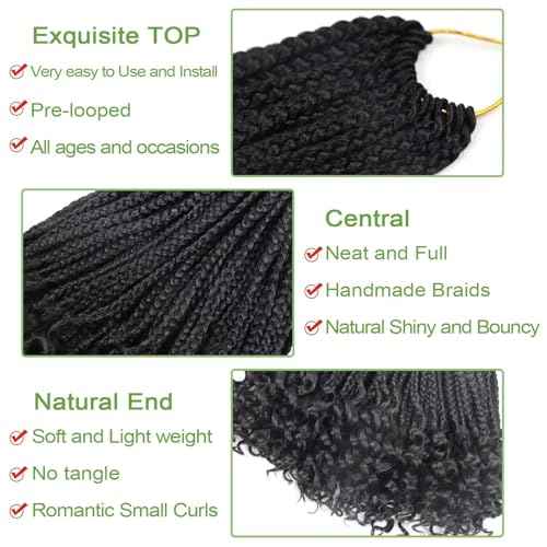 Goddess Box Braids Crochet Hair for Black Women 14 Inch Short Crochet Braids with Curly Ends Pre Looped 8 Packs Bohemian Style Goddess Box Braid Hair Extensions (1B)