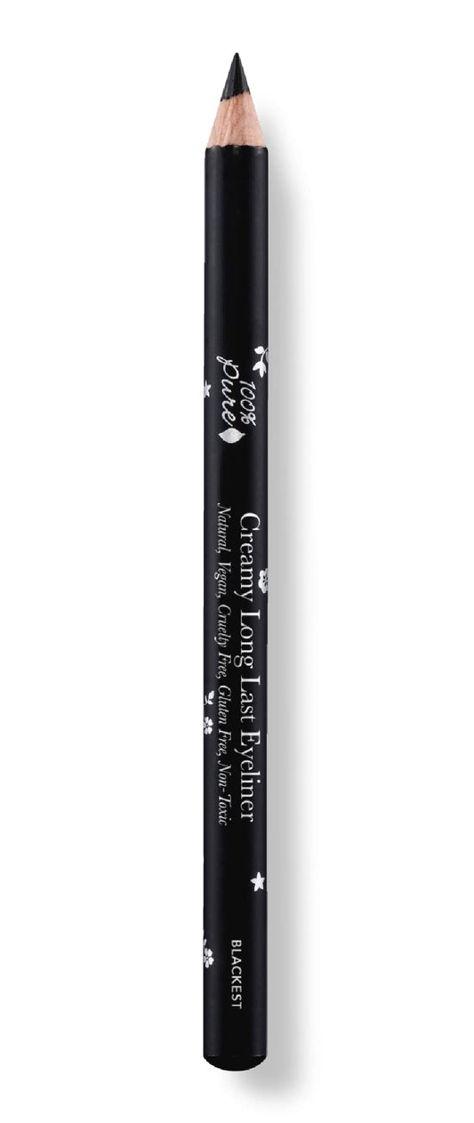 100% PURE Creamy Long Last Eye Liner Pencil - Long-Lasting, Natural & Easy to Apply Antioxidant-Rich Vegan Eye Makeup for All Skin Types - Fruit Pigmented Color Blackest (Dark Black) - 0.14 oz