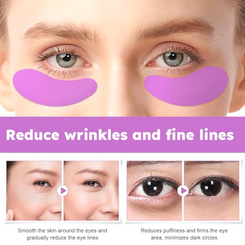 Bibabala Under Eye Patches Silicone Patch Set With Case Cream Applicator Reusable Silicone(Transparent Pink Blue Purple)