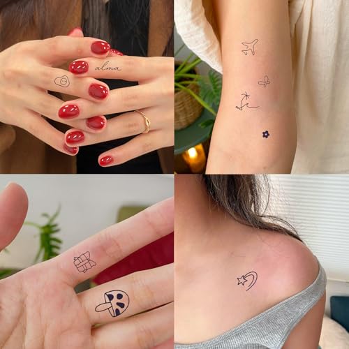 30 Sheets 400 Pcs Tiny Small Temporary Tattoos Stickers For Women Men Finger Hands, Realistic Black Long Lasting Waterproof Fake Temp Tattoo For Adult Body Finger Neck Decation Q722