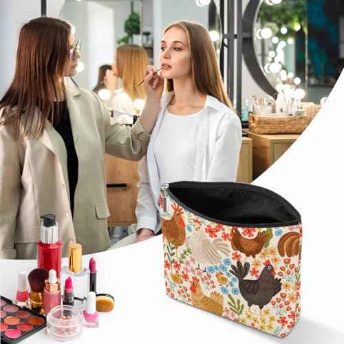 Floral Chicken Makeup Bag, Chicken Gifts Cosmetic Bag Chicken Themed Gifts Travel Pouch, Chicken Gifts for Chicken Lovers Women Girls Sisters Friends Niece Wife Friendship Graduation Birthday Gifts