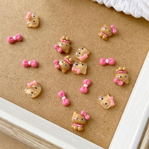 Kawaii Nail Charms 3D Cute Cat Rhinestones for Nails Art Decoration 55Pcs(11Style)