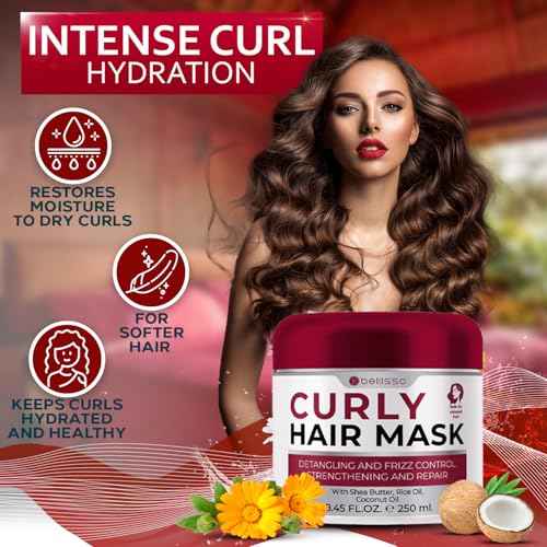 Curly Hair Mask - Deep Conditioning, Curl Enhancing Split End Repair for Women and Men - Strengthening Treatment Cream and Moisturizer Products for Dry, Damaged, Frizzy Hair - Anti Breakage Solution