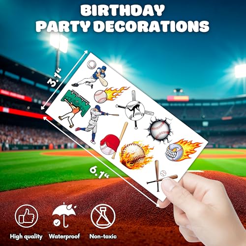 96 PCS Baseball Temporary Tattoos ? Sports Theme Birthday Party Favors & Decorations, Fun Baseball Stickers for Boys Girls Kids, School Classroom Gifts & Rewards