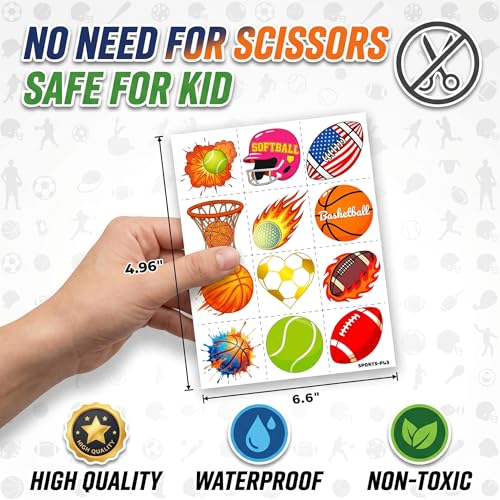 Sports Temporary Tattoos - 96 PCS Pre-Cut Soccer Football Baseball