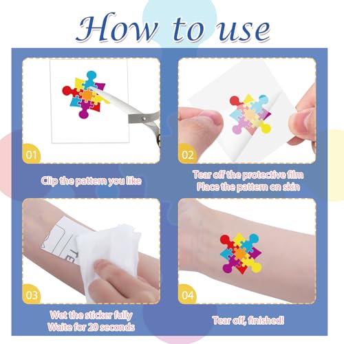 Autism Awareness Temporary Tattoos - 8 Sheets 200+ Designs