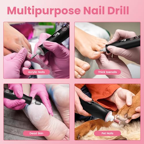 Electric Nail Drill 10-Speed Cordless with 10 Bits & LED Light