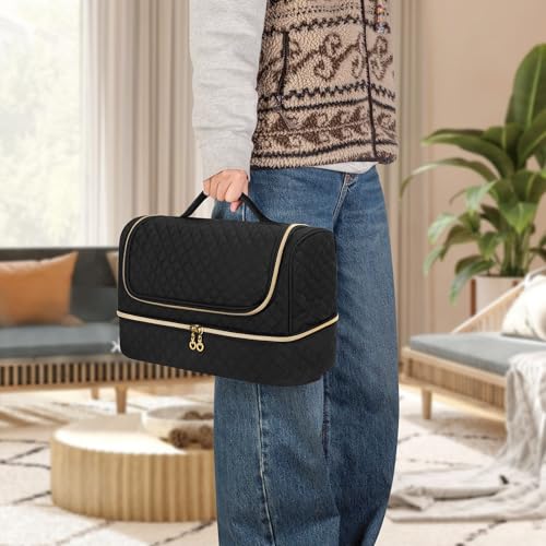 Yarwo Carrying Case Compatible with Shark Flexfusion HD641S/HD642S, Double Layers Hanging Travel Bag for FlexFusion Hair Straightener & Powerful Hair Dryer and Hair Styler Attachments, Black