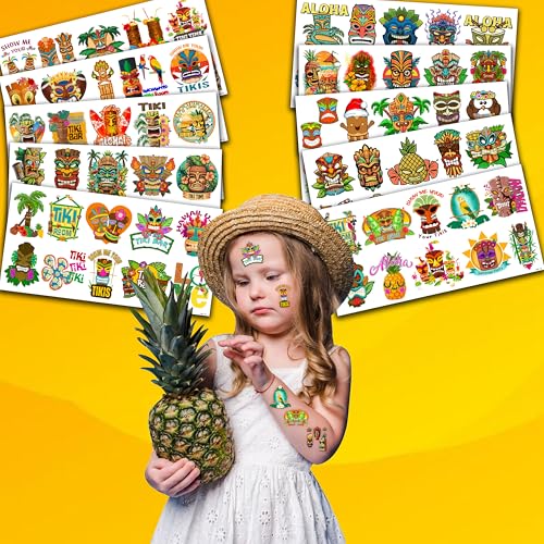 Tiki Hawaiian Luau Temporary Tattoos - 10 Sheets 100PCS