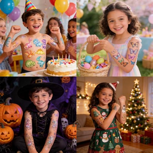 300+ Glitter Temporary Tattoos for Kids - 30 Sheets