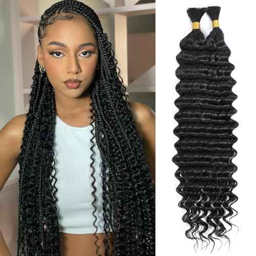 Human Braiding Hair for Boho Braids Bohemian 18 inch Deep Wave Bulk Human Braiding Hair 100% Virgin Human Hair Extensions
