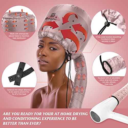 Bonnet Hood Hair Dryer Attachment - Soft, Adjustable Extra Large Bonnet Hair Dryer for Speeds Up Drying Time at Home, Easy to Use for Styling, Curling and Deep Conditioning (Pink)