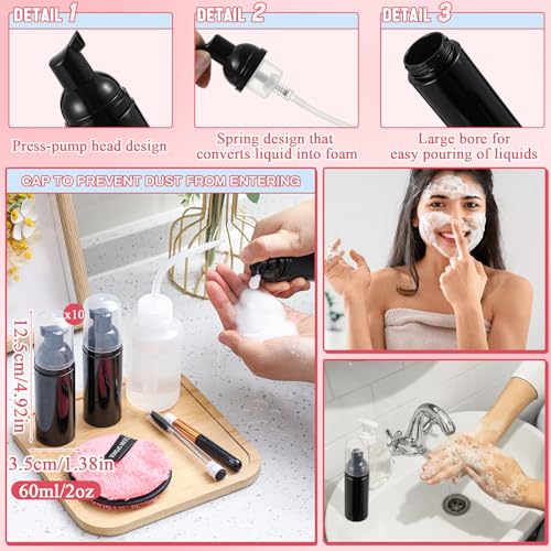 60 Pcs Lash Shampoo Brushes Set 10 Lash Shampoo Brushes 10 Mascara Tubes and Wands 10 Foam Pump Bottle 10 Rinse Bottles 10 Makeup Remover Pad 10 Aftercare Drawstring Bag(Black,10 Pcs)