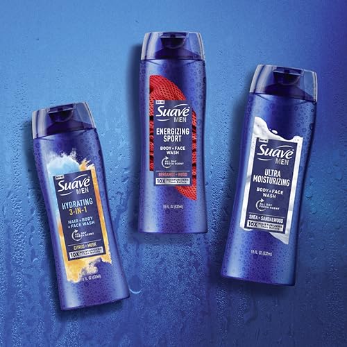 Suave Men Ultra Moisturizing Body & Face Wash, Shea & Sandlwood Scent, No Parabens, No Phtahaltes, 18 Oz Pack of 6