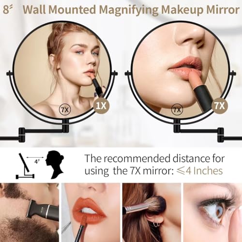8" Wall Mounted Magnifying Mirror 1X/7X Makeup Shaving